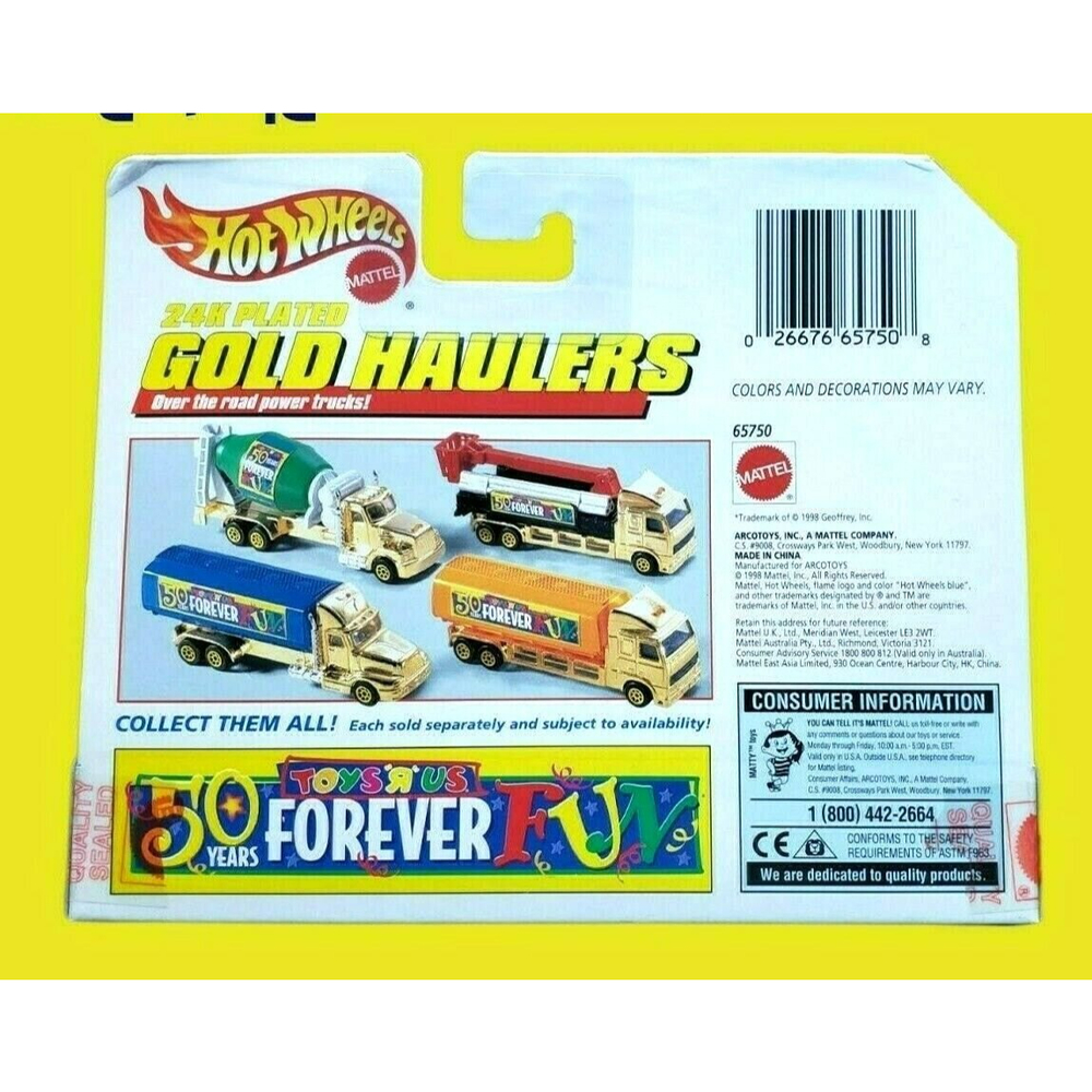 1998 Hot Wheels 24K Plated Gold Semi Truck Haulers Toys R Us 50 Years Forever - Picture 11 of 11